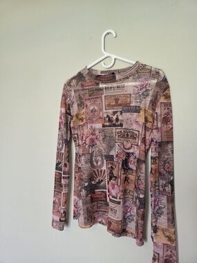Lucky & Blessed Pink and Brown Western Poster Print Long Sleeve Top